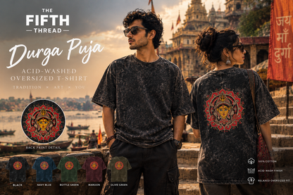 Durga Puja Acid-Washed Oversized T-Shirt | The Fifth Thread