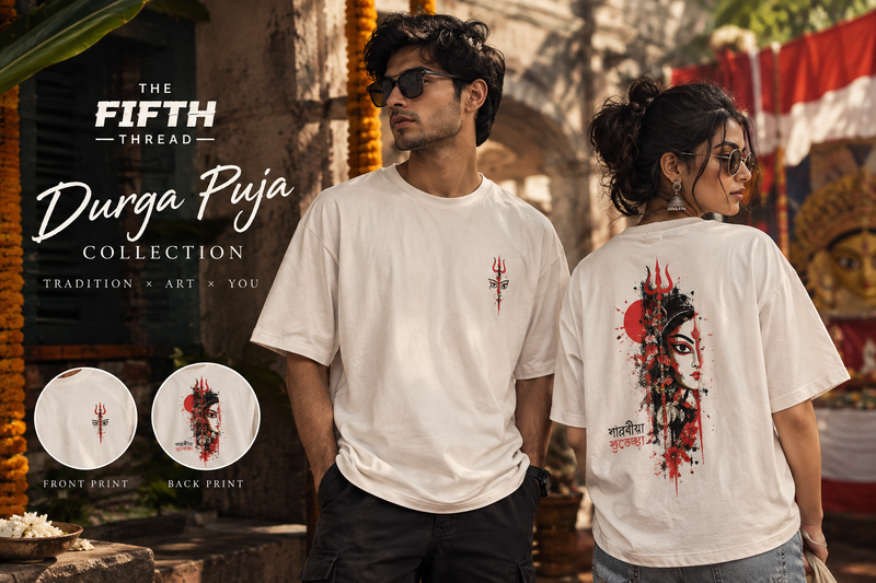 Durga Puja Classic Crew Neck T-Shirt | The Fifth Thread - ঢাকের তালে
